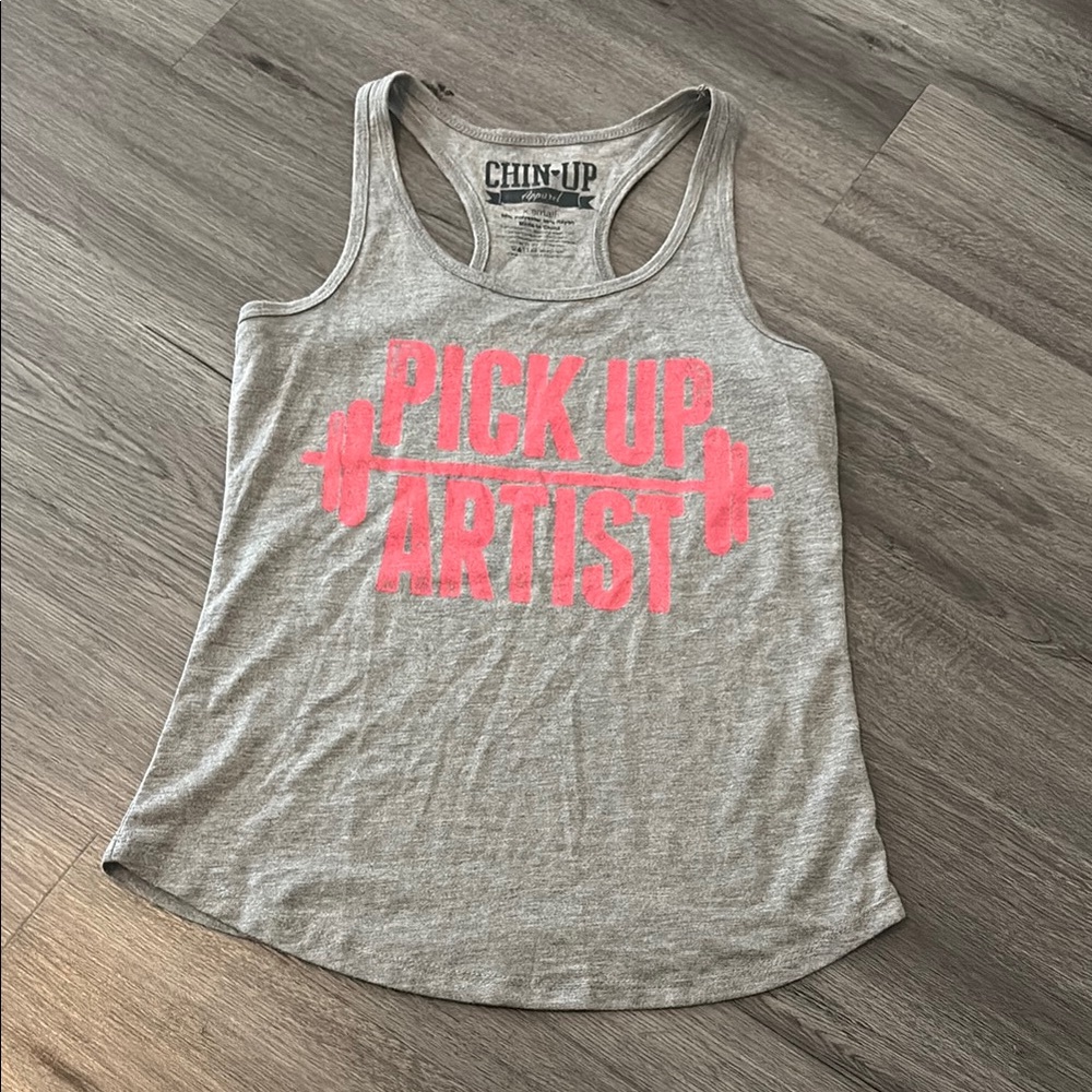 Chin Up Apparel Graphic Gray Pink Tank Top